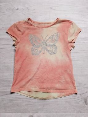 BCG Pink & White Tie-Dye Butterfly Short Sleeve Tee. Size 5/6.